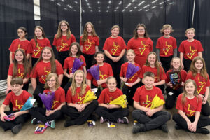 The chorus members are pictured from left. Row 1: Trevor Richards (CES), Avery Oliver (CES), Jacquelyn Hart (HES), Aubrey Gatts (HES), Everett Aubrey (HES) and Sara Kelley (WLES). Row 2: Gabrielle Dantrassy (GDES), Madison Burke (GDES), Jolyn Updegraff (CMES), Shasta Francis (CMES), Sydney Mlodsik (SHES), Brielle McClelland (MMS), Kadence Crawford (MMS) and Adalyn Bell (MMS). Row 3: Skyelynn Duymich (SMS), Jayde Carpino (SMS), Morgan Cooper (SMS), Abigail Clark (WLES), Kailynn Wesley (CES), Maylee Bartsch (CES), Nathan Gomez (CES) and Jaxson Rine (WLES).